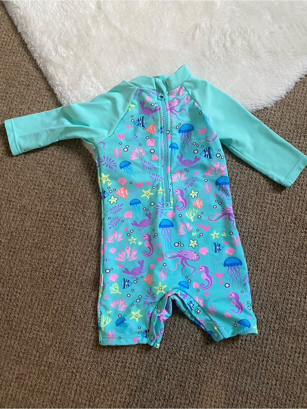 Infant Mint Sea Life Rash Guard One-Piece Swimsuit